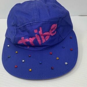 Vintage 1980s ball cap w/ rhinestone rim and screen printed “Tribe” Blue